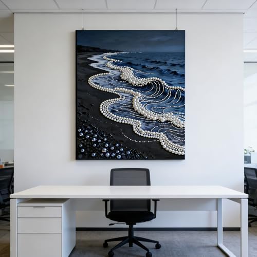 Mrchfr Wave Pearl Painting Kit for Adults & Beginners, DIY Ocean Theme DIY All-Pearl Dot Painting, Stress Relief Art Craft Supplies for Gift Home Wall Decor, No Frame (Style C with Frame) - Image 4
