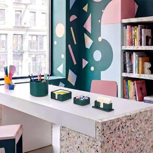 4 Pcs Aesthetic PU Leather Desk Organnizer Set, Green - Image 2