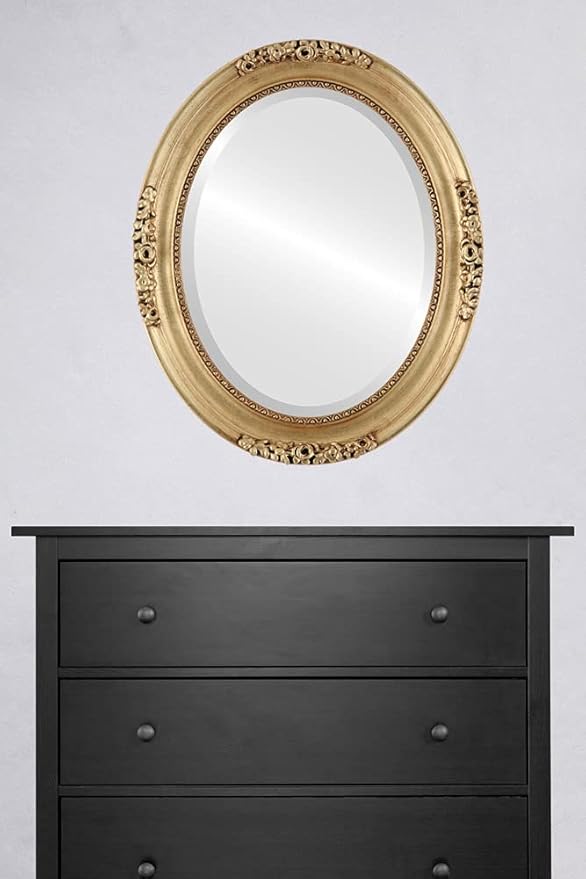 OVALCREST Oval Beveled Wall Mirror for Home Decor - Versailles Style - Antique Gold Leaf - 22x28 Outside Dimensions
