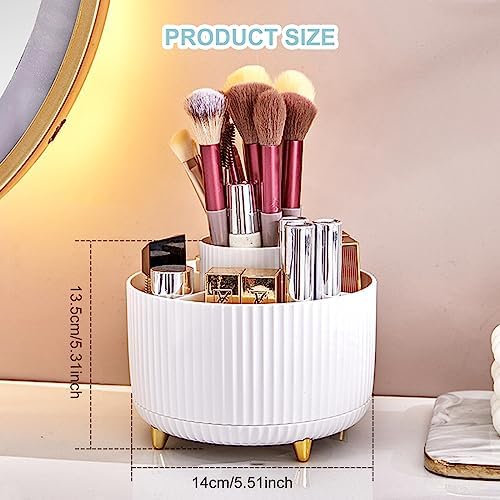 Cayxenful Pencil Holder For Desk,5 Slots 360°Degree Rotating Desk Organizers And Accessories,Desktop Storage Stationery Supplies Organizer, Cute Pencil Cup Pot For Office, School, Home (B-White) - Image 6