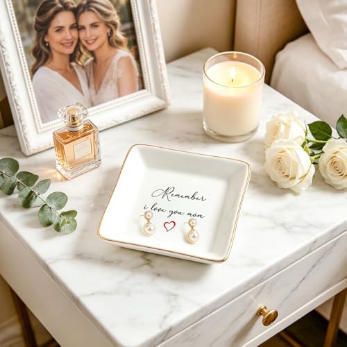 Gifts for Mom Ceramic Square Dish - Sentimental Jewelry Tray Organizer for Nightstand, Meaningful Birthday Mothers Day Christmas from Children, Premium White Trinket Dish - Image 3