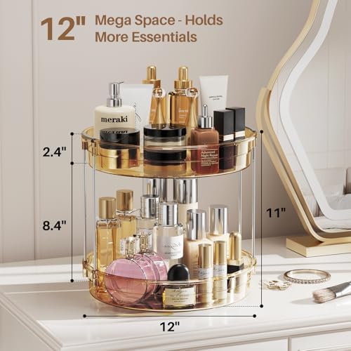 LAMU 12inch 2 Tier Lazy Susan Turntable Organizer Rotating Spice Rack Organization for Cabinet, Kitchen, Pantry, Countertop, Bathroom, Vanity, Medicine Cabinet Organizer, Amber - Image 3