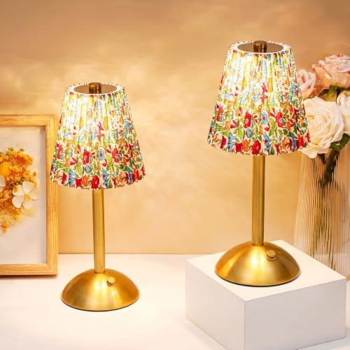 Liliful 2 Pcs Cordless Table Lamp LED Touch, Gold, Floral Style by Liliful