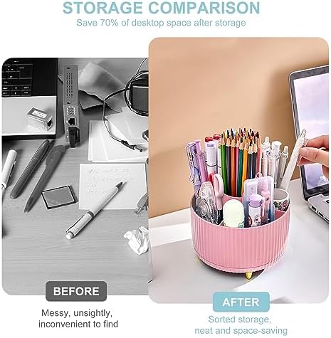 Cayxenful Pencil Holder For Desk,5 Slots 360°Degree Rotating Desk Organizers And Accessories,Desktop Storage Stationery Supplies Organizer, Cute Pencil Cup Pot For Office, School, Home (D-Pink) - Image 2