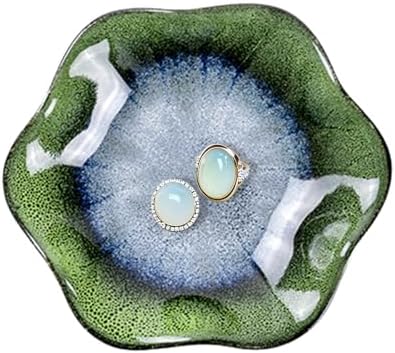Lotus Leaf Ceramic Jewelry Ring Dish for Women (Ink Grass Green) by Dazuihou