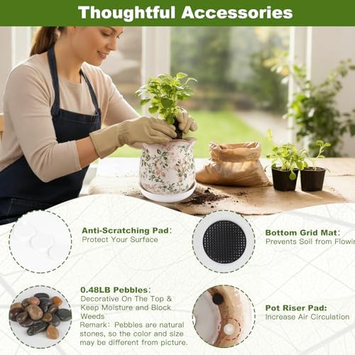 Ceramic-Planters-for-Indoor-Plants with Saucer, 6 inch Vintage Ice Crackle Glaze Plant Pots with Drainage Holes, Decorative Flower Pots for Outdoor Garden Home Decor, Tuscan Pot for Plant - Image 7