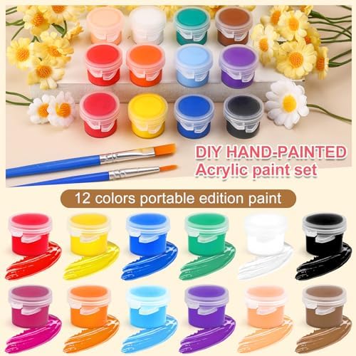 322PCS Washable Acrylic Paint for Kids Arts and Crafts, 23 Gouache Watercolor Paint Combination Sets of 12 Colors for Party Classroom Painting Supplies,23 Flat and 23 Pointed Brushes - Image 3
