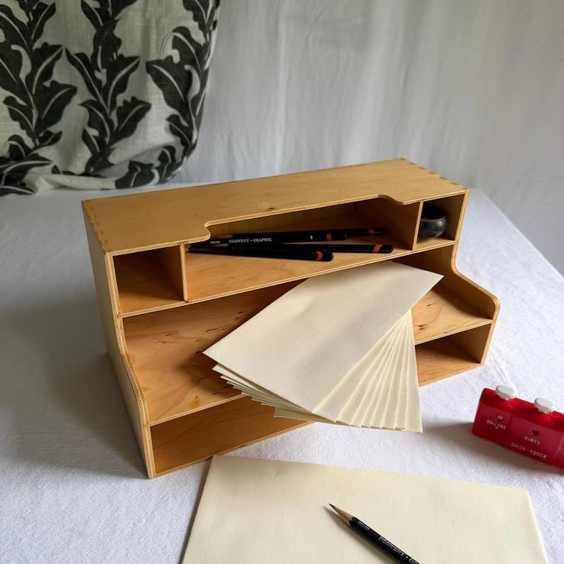 Natural Wood Desk Organizer, Multi-Compartment Desktop Storage Caddy, Modern Minimalist Office Supplies Holder for Pen Paper Stationery, Home Office School Organization by Unknown