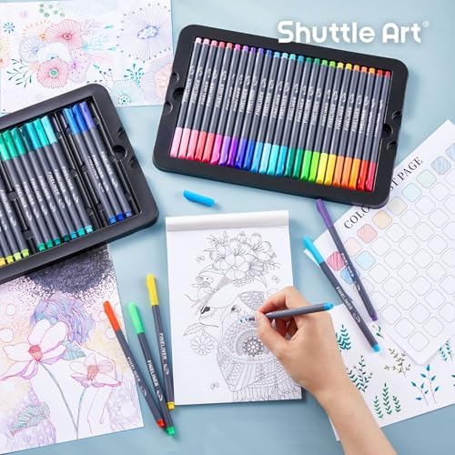 Shuttle Art Fineliner Pens, 100 Colors 0.38mm Fineliner Color Pen Set Fine Line Drawing Pen Fine Point Markers Perfect for Adult Coloring Books Drawing and Journal Art Projects - Image 4