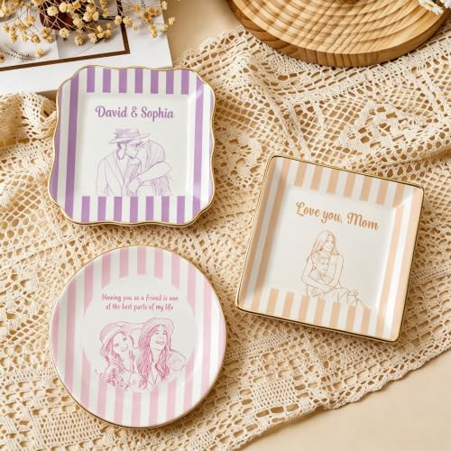 Personalized Photo Ring Dish with Name Custom Picture Jewelry Trinket Tray Ceramic Keepsake Gift for Best Friend Birthday Wedding Mother's Day by Unknown