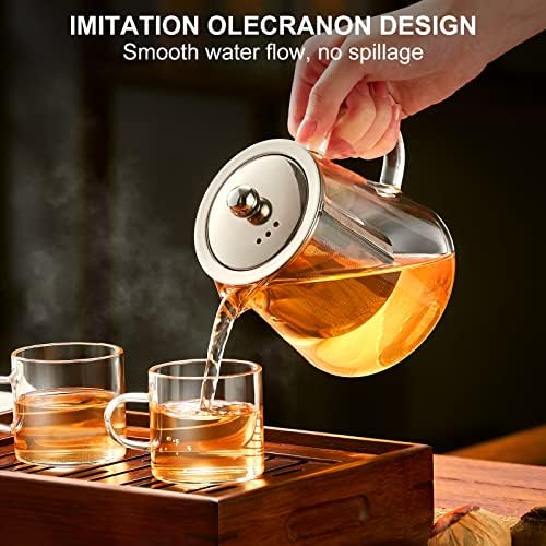 PARACITY Glass Teapot Stovetop 32 OZ, Borosilicate Clear Tea Kettle with Removable 18/8 Stainless Steel Infuser, Teapot Blooming and Loose Leaf Tea Maker Tea Brewer for Camping, Travel (950ML) - Image 4