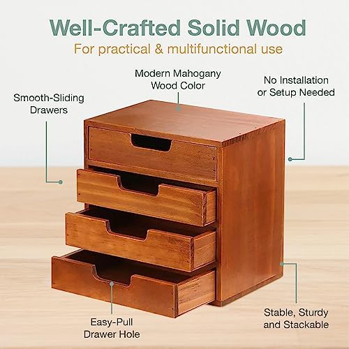4-piece Drawer Cabinet Bundle Set - Modern Mahogany Wood Stackable Units - Multi-level Drawer Desktop Storage Organizers (4-Pack) - Image 4