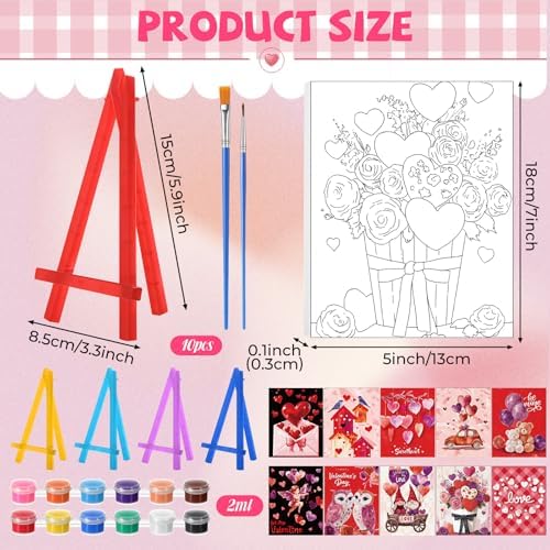 Blosssound 10 Set Valentine's Day Pre Printed Canvas Heart Pre Drawn Canvas Painting with Easel Kits 5" x 7" Outline Painting Panels for Beginners, DIY Craft Project, Home Decors - Image 2