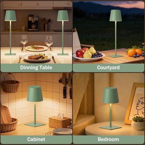 Kakanuo Green Cordless Rechargeable Table Lamp, 2 Pack Portable Desk Lamp with 5000mAh Battery, Touch Control Stepless Dimming, Wireless Night Light for Dining, Outdoor Camping - Image 5
