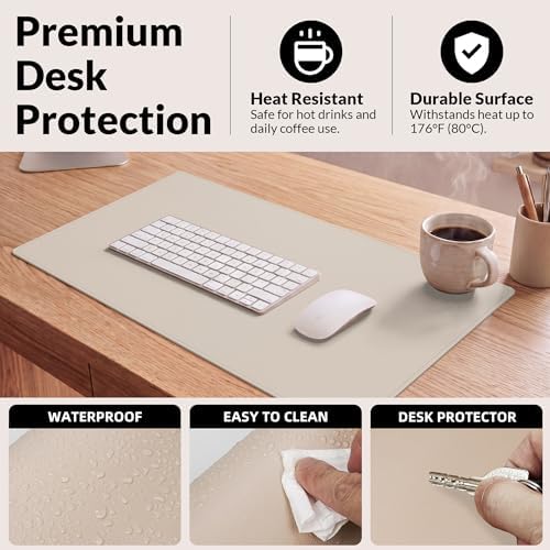AFIING Desk Mat, Beige, 23.6" x 13.8", Desk Pad Protector - Image 4