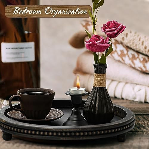 KULEDM Wooden Tray Decor, Small Beaded Coffee Table Tray Decor, Black Round Decorative Tray for Coffee Table, Dining Room Table Entryway and Living Room Table - Image 3