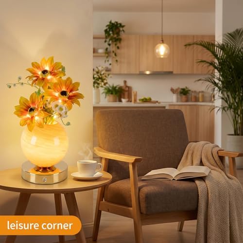 Sunflower Lamp – Rechargeable Wireless Touch-Control Dimmable Faux Flower Desk Light, LED Glass Planet Vase Night Light, Kitchen Bedroom Office Decor, Housewarming Gift Women and Mom - Image 7