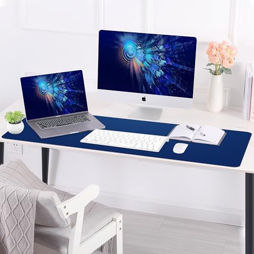 AFIING Leather Desk Pad Protector, Large Desk Mat with Natural Cork & PU Leather, Mouse Pad, Non-Slip, Waterproof Desk Writing Pad for Office and Home, Sapphire Blue - Image 6