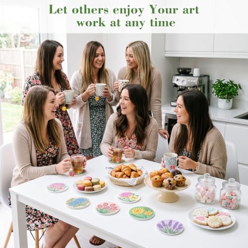 Potchen 12 Pcs Color Your Own Coaster DIY Kits,Botanical Garden - Image 5