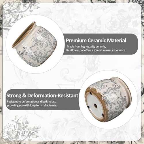 5.9'' Vintage Ceramic Planter, Ice Crack Glaze Gray Scroll Pot - Image 3