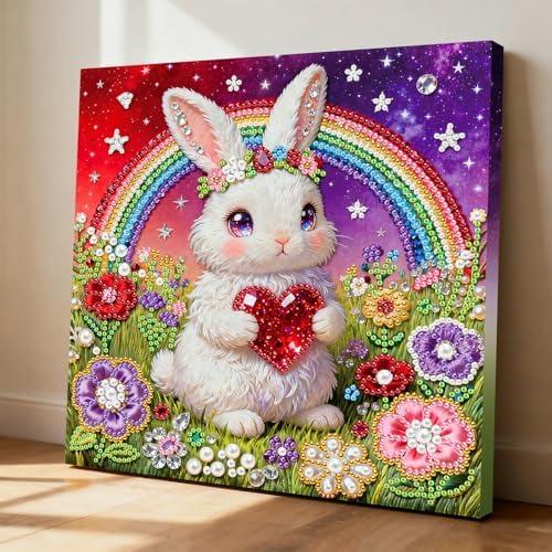 LQCrafK DIY Pearl Art Painting Handcraft Kit for Adults Beginners, Healing Stress-Relieving Home Wall Creative Design Decoration, Framed Painting with Tools-Rabbit - Image 3