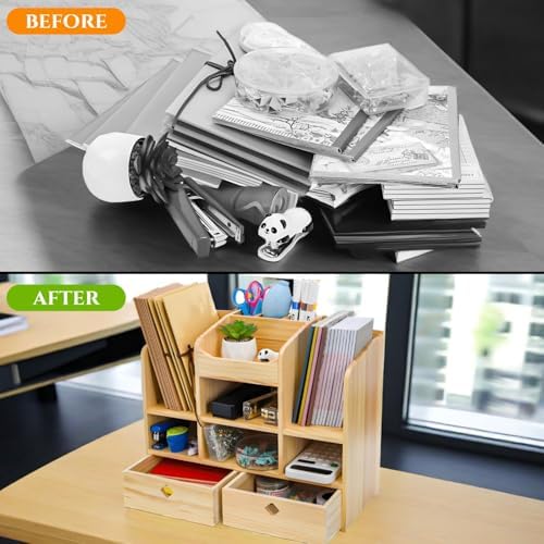 Wooden Desk Organizer with Drawers, 10 Compartments - Image 4