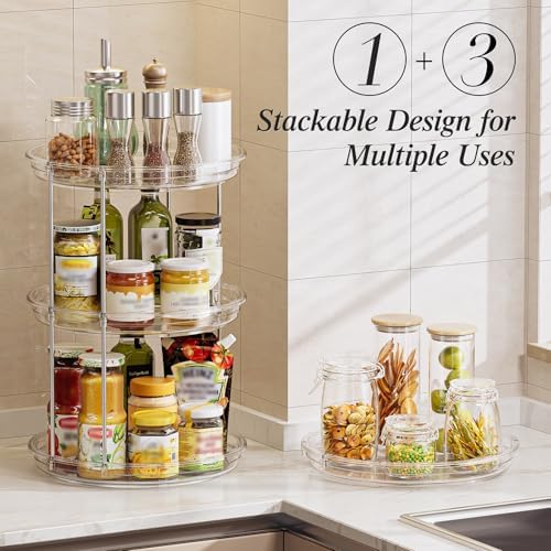 LAMU 3 Pack 10.6'' 2-Tier Lazy Susan Turntable Organizer Rotating Spice Rack Organization for Cabinet, Kitchen, Pantry, Countertop, Bathroom, Vanity, Makeup Organizer, Clear - Image 3