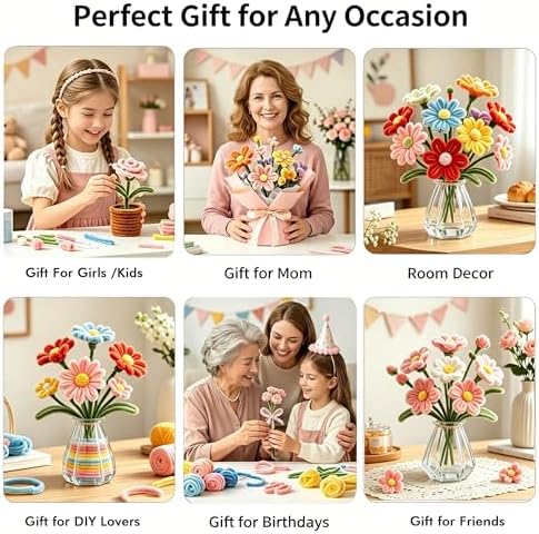 Lymoc DIY Flower Bouquet Kit with 2 Glass Vases, 600PCS Pipe Cleaners Craft Kit, 13 Colors Chenille Stems for Flower Making, Handmade Gift Kit for Girls,Teens&Adults, DIY Crafts & Home Decor - Image 5