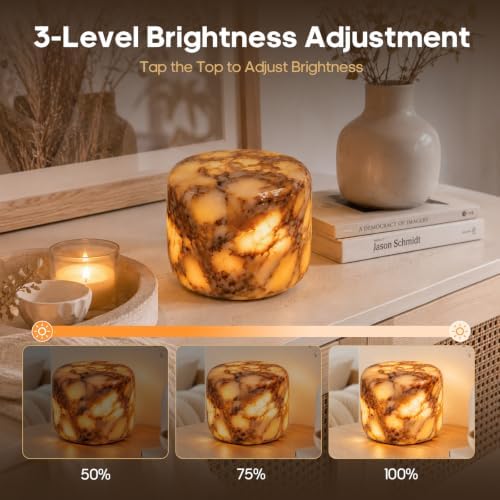 Marble Night Light, Touch Control Rechargeable Table Lamp, 3‑Way Dimmable Cordless LED Bedside Lamp, USB‑C Charging Natural Stone Decor Lamp for Bedroom Desk Shelf, Home Gift - Image 3
