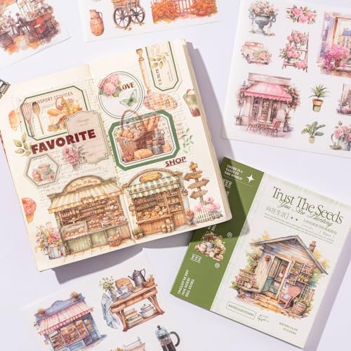 YagCu Scrapbook Sticker Book, 50 Sheets Journaling Stickers, Junk Journal Supplies, Pre-Cut Aesthetic Washi Materials, Watercolor Scrapbooking for Adults, Decorative Ephemera Planner Arts Craft - Image 2
