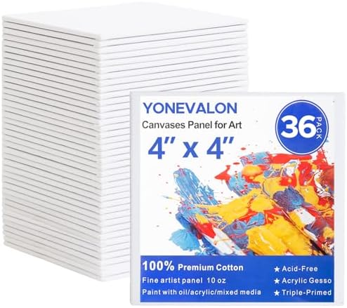 Mini Canvas for Painting 36 Pack, 4x4 Inch Small Canvases for Painting by YONEVALON