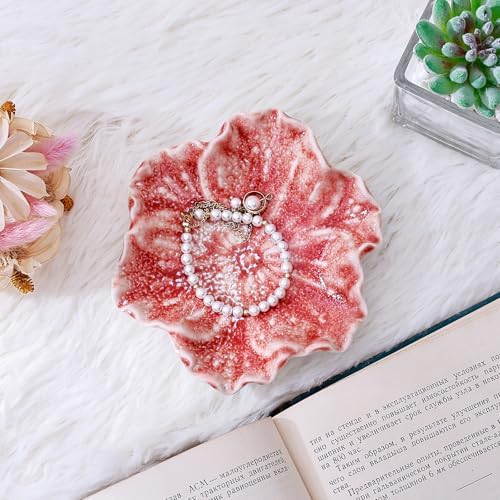 Ceramic Jewelry Dish - Petal Shaped Ring Holder & Key Bowl, Handcrafted Decorative Bowl for Vanity, Dresser, or Entryway, Cute Room Decor & Unique Gift for Women (Kiln Turned Pink) - Image 5