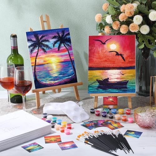 Ctosree 12 Pack Paint and Sip Kit Pre Drawn Canvas, Summer Sunset, 10x8'' - Image 2