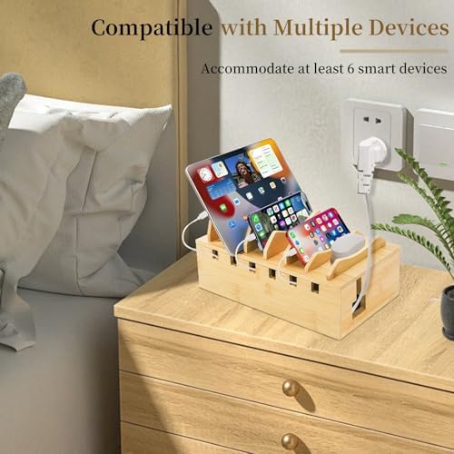 WRINGKIT Bamboo Charging Station for Multiple Devices, Hold 6 Devices - Image 4
