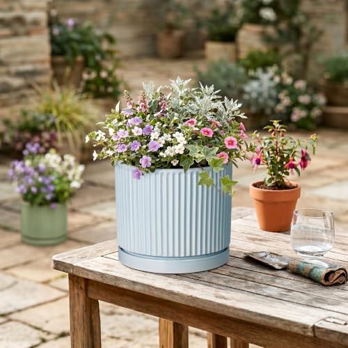 Ceramic Planter, 8 Inch Flower Pots, Round Plant Pot, Light Blue - Image 4