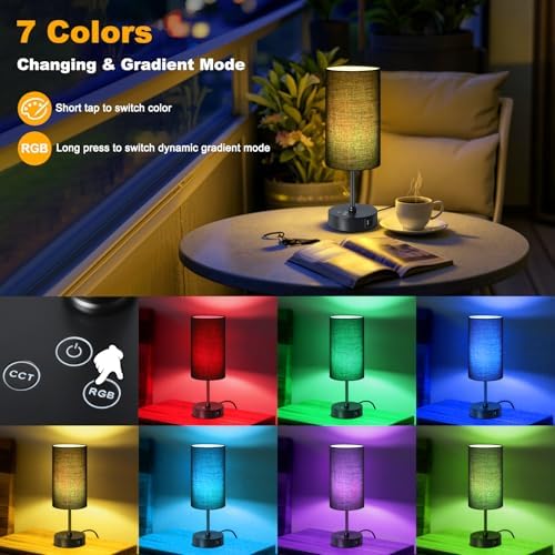 Unicozin Table Lamp with 3 CCT (3000K/4500K/6500K), Stepless Dimmable Bedside Lamp with 7 Color Changing, Modern Nightstand Light with Black Shade for Bedroom, Kids Room, Home, Office - Image 2