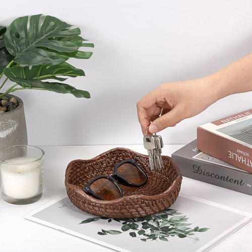 Hipiwe Round Key Bowl Tray Basket For Entryway Table Small Rattan Basket - Image 6
