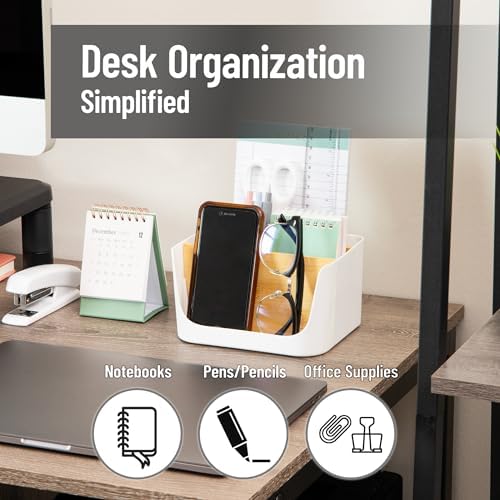 Mind Reader 5-Compartment Desktop Organizer, Adjustable Caddy, Plastic and Wood, White - Image 2