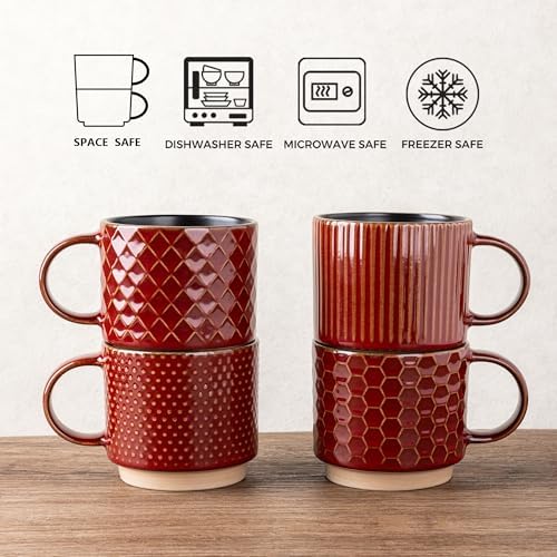 GBhome 12 OZ Stackable Coffee Mugs Set of 4, Ceramic Coffee Cups Set - Image 6
