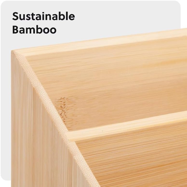 Bamboo Desktop Organizer 10 X 4 8 X 6 In Multi Compartment Desk Storage Caddy Stationery Holder For Pens Notepads Clips Office Supplies Home Office School Dorm Desktop Organization Rack - Image 5
