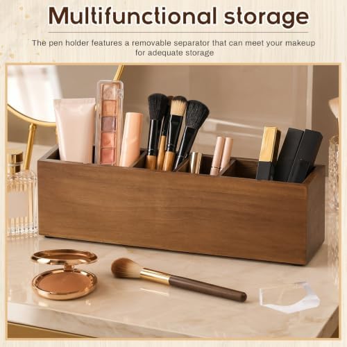 Jetec Wooden Pencil Pen Holder for Desk, Walnut, 6 Compartments - Image 5