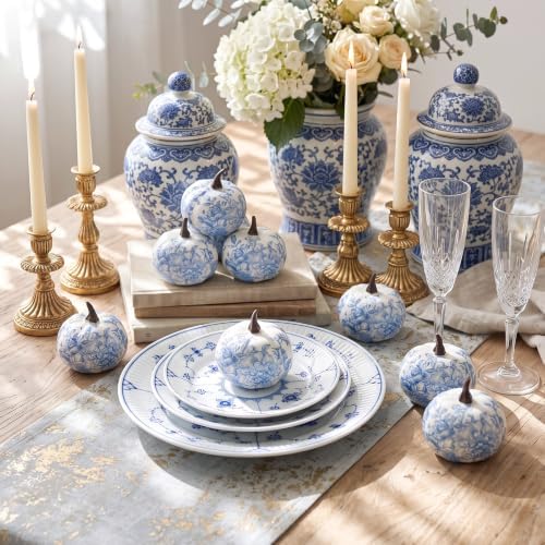 Blueweenly 12 Sets Fall Pumpkin DIY Craft Kit, Blue Napkins Glue Brush Set - Image 3