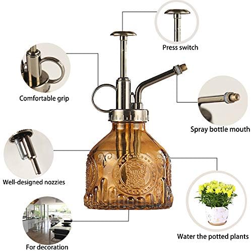 Plant Mister Glass Spray Bottle Small Plant Watering Can 6.4" Tall Retro Indoor Watering Can Bronze Plastic Top Pump for Garden Indoor Plant Sprayer (Brown) - Image 2