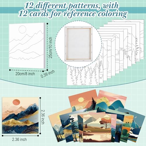 Sherr 12 Pcs Pre Drawn Canvas for Adults,Mountain Lake,8 x 10 Inch - Image 2