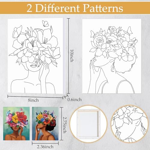 Ctosree 2 Pcs Pre Drawn Canva Kit 8''x10'' Paint and Sip, Flower Girl - Image 4