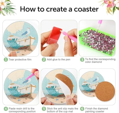 8 Pcs Beach Diamond Art Coasters Kits, Diamond Painting Coasters Kits ﻿ ﻿ - Image 5