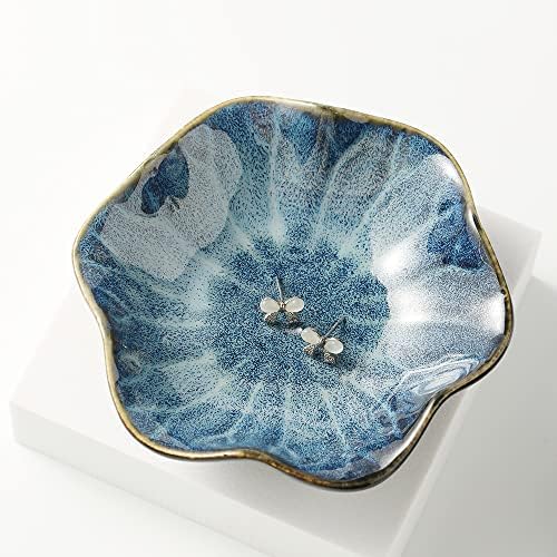 Mecaikru Ceramic Ring Dish, Flower Jewelry Tray with Kiln Glaze Finish - Image 5