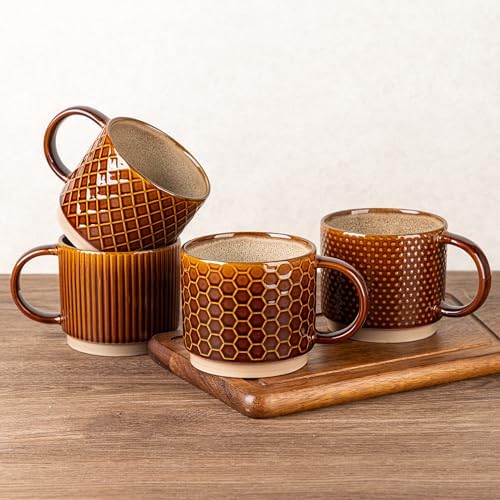 GBhome 15 OZ Stackable Coffee Mugs Set of 4, Ceramic Coffee Cups Set by GBhome