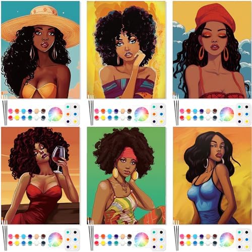 Dinifee 6 Pack Pre Drawn Canvas for Painting Pre Printed Canvas Kit 8 x 10 Inch Stretched Cotton Paint and Sip Set for Adults Couple Party Graduation Summer Date Night(Elegant Lady) by Dinifee