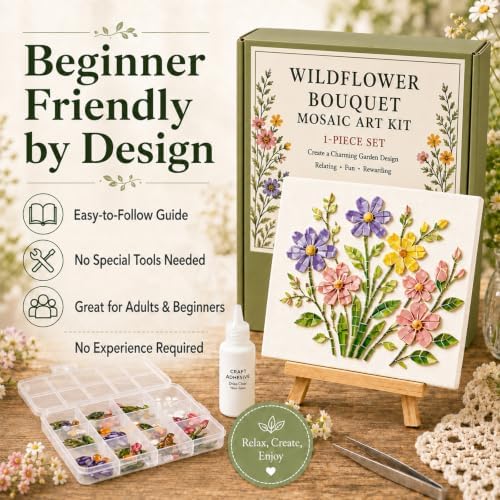 Hummingbird Mosaic Art Kit for Adults: DIY Floral Acrylic Art Kits with Pre-Cut Pieces, Glue & Tools - Complete Mosaic Kits for Creative Home Decor & Relaxing Craft, A - Image 5